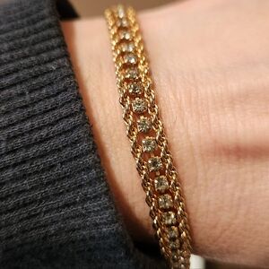 Vintage Gold Tone Rhinestone Triple Strand Tennis Bracelet